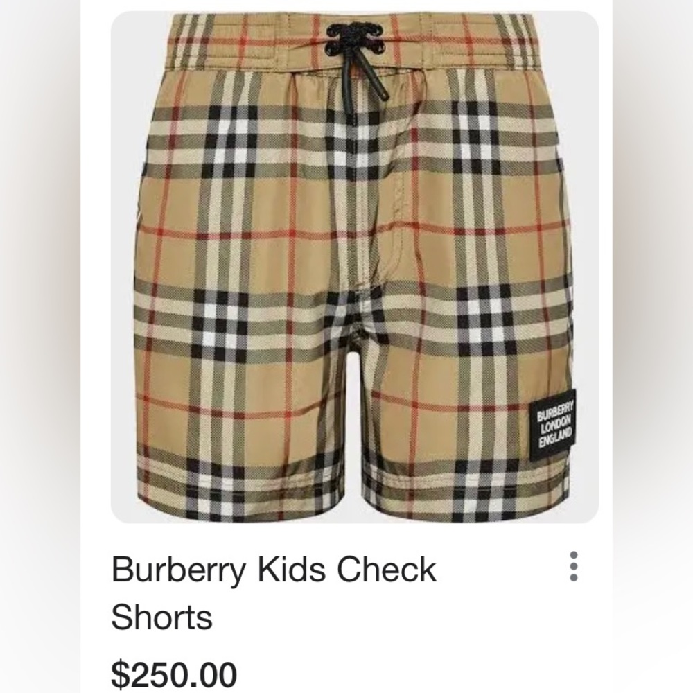 Burberry Kids Tan Plaid Swim Trunks with Red and Black Accents - Picture 5 of 5